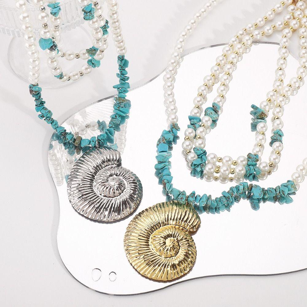 Pearl Big Love Heart Necklace Stone Conch Necklace Simple Exaggerated Choker Party