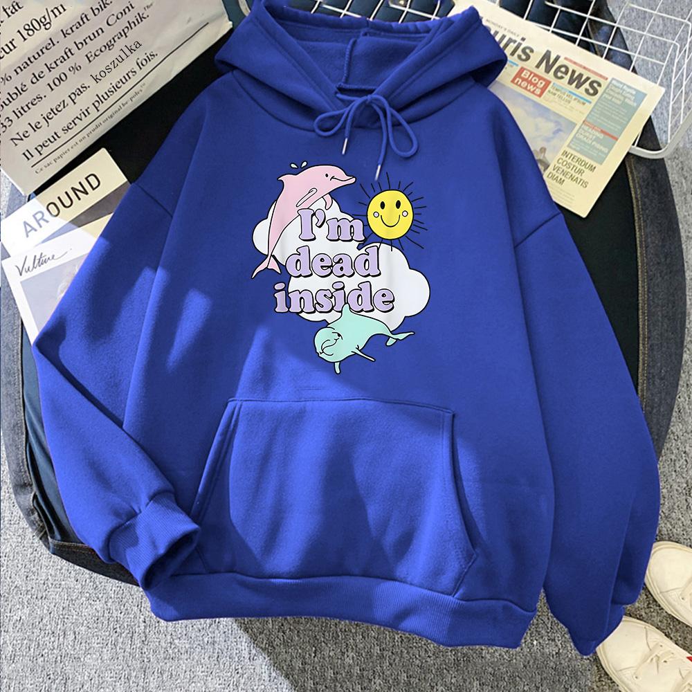 I'm Dead Inside Dolphin Sweatshirt Unisex/wo Unisex Lose Pullover Kawaii Cartoon Kleidung Beliebte Anime Hoodie Herbst Casual Hoody