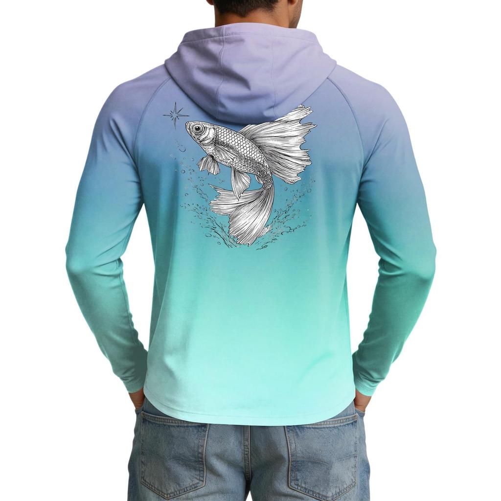 Men's 50 Plus Sun Hooded Shirt Long Sleeve Lightweight Stretch Outdoor Fishing Athletic Top