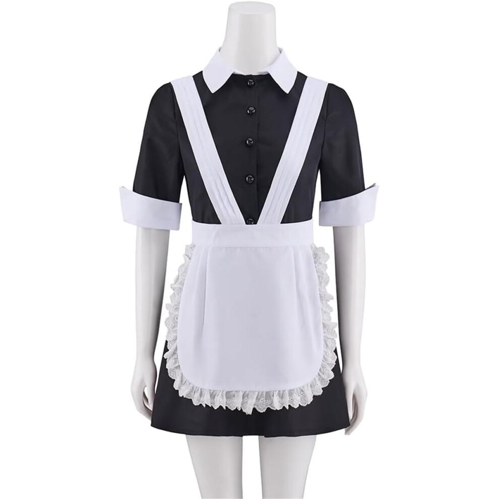 (XL) Dámský magentový cosplay kostým Hororová show Služebná Uniforma Zástěra Šaty Halloweenský outfit