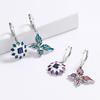 Creative Geometric Asymmetric Butterfly Lady Earrings Sapphire Flower Mosaic Enamel Earrings