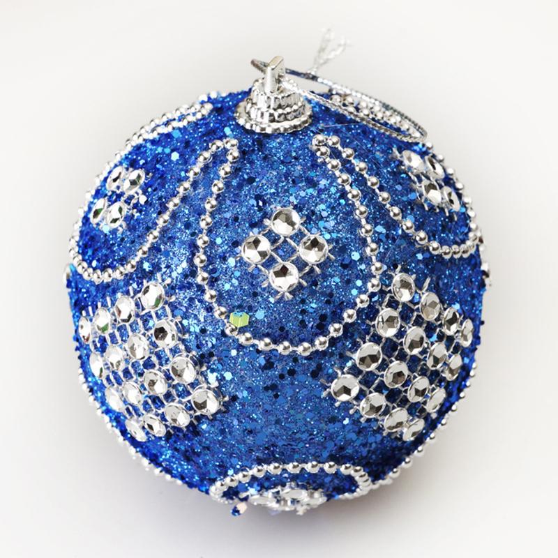 

Рождественский 8 см липкий бриллиантовый шарик с цепочкой из высококачественных елочных шариков, роскошный пенопластовый елочный шар, подвеска, украшения королевский синий
