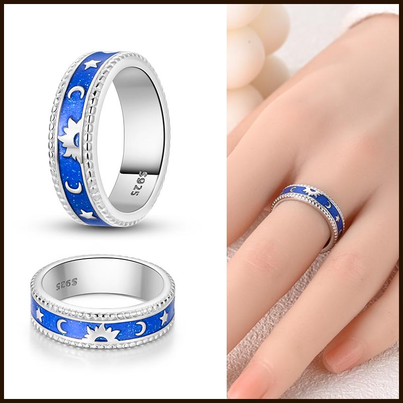 Rings 925 Silver Star Moon Colorful Sparkling Zircon Simple Rings For Women Exquisite Wedding Engagement Birthday Jewelry Gifts