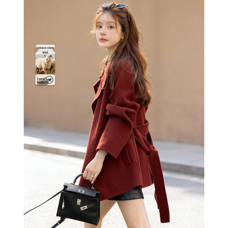 Women s Stand Collar Double-Faced Lamb Wool Coat L