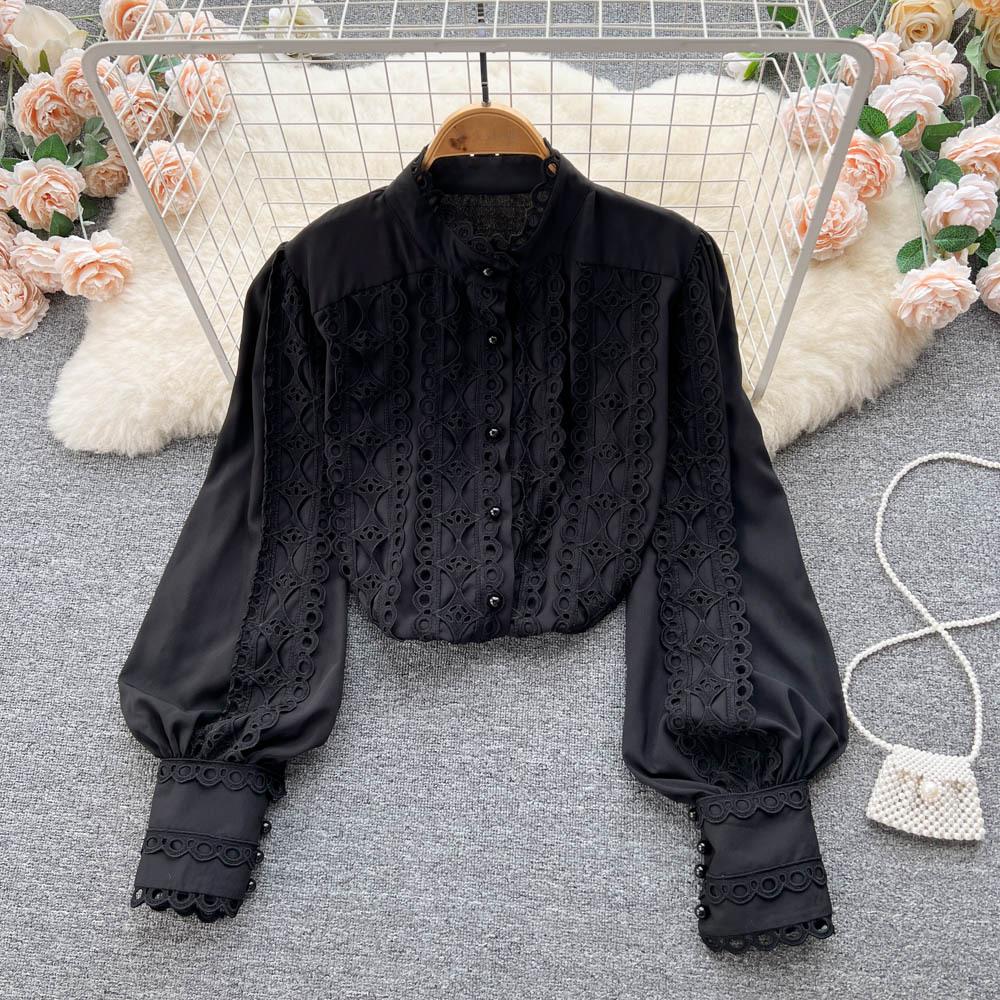 Design Crochet Temperament Long Sleeve Shirt Top Autumn Women's Loose Shirt