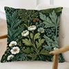 1Pc Cottagecore Living Room Pillow Cover, Polyester 2D Double Sided Print Cushion Case, Dark Green Botanical Throw Pillowcase Fo