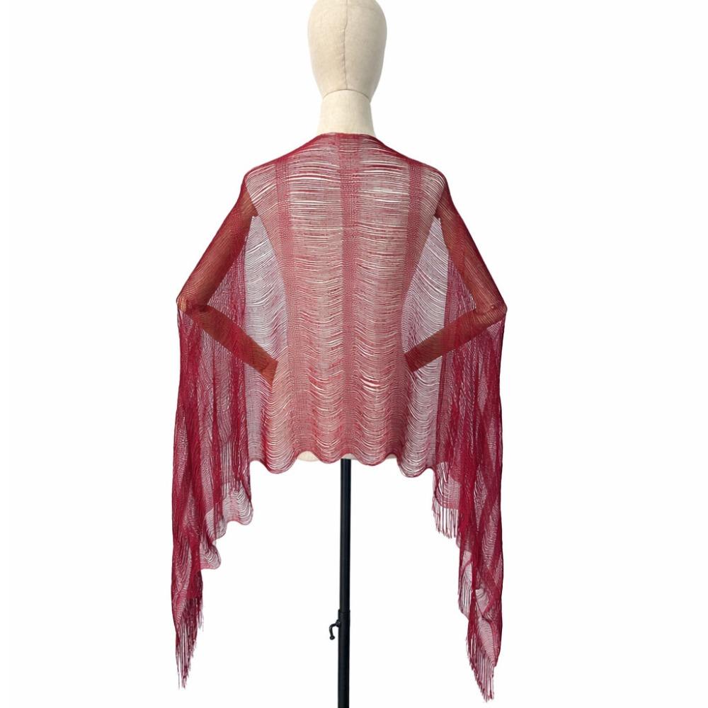High Quality Hollow Out Tassel Shawl Polyester Shinning Silk Shawl Tassel Comfortable Sunscreen Cover Evening Dress