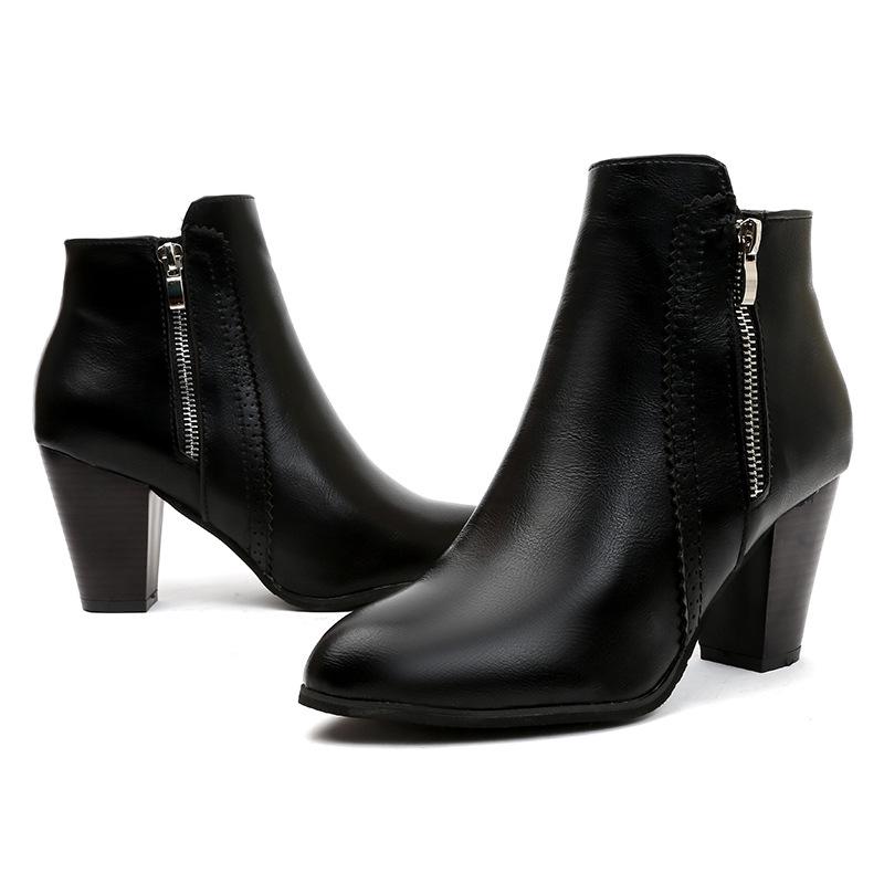 European Retro Chunky Heel Side Zipper Women's Ankle Boots, Autumn/Winter 2020 Collection