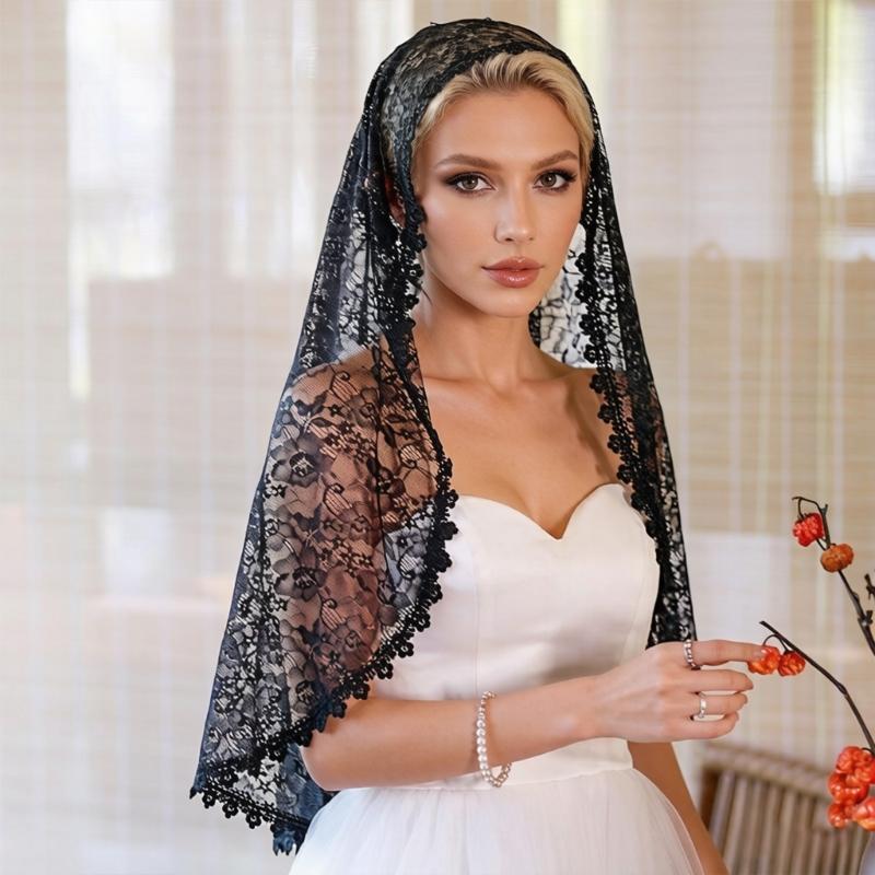 Elegant Lace Bridal Veils With Embroidery Flower Tulle Mantilla Women Church Shawl Wrap For Wedding And Special Occasion