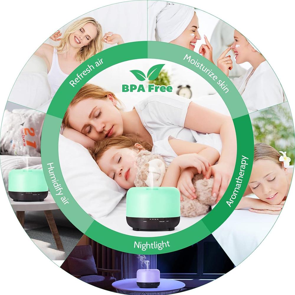 Essential Oil Diffuser Aromatherapy Humidifier 500ml Ultrasonic Aroma Air Vaporizer for Large Room Quiet Mist Humidifiers Remot