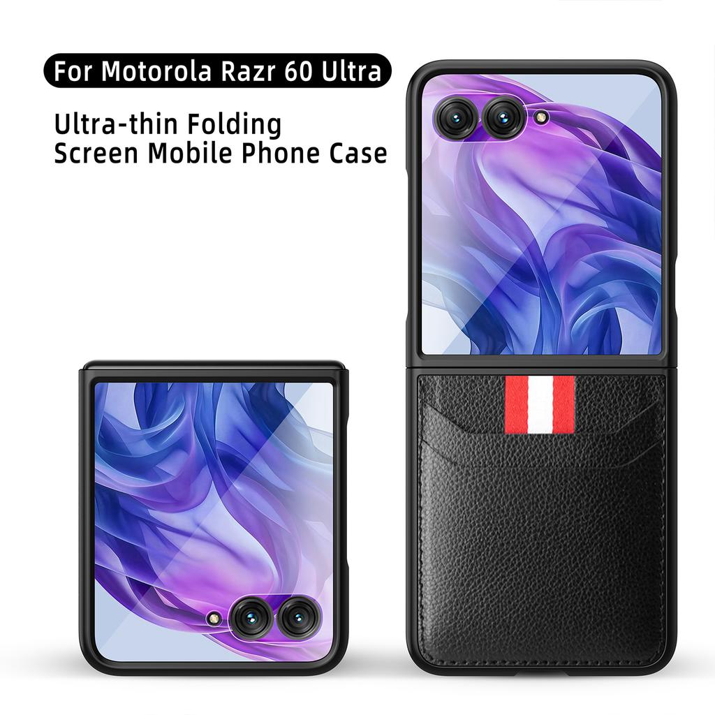 For Motorola Razr 60 Ultra 5G Case Litchi Texture PU+PC Phone Cover with Screen/Lens Film