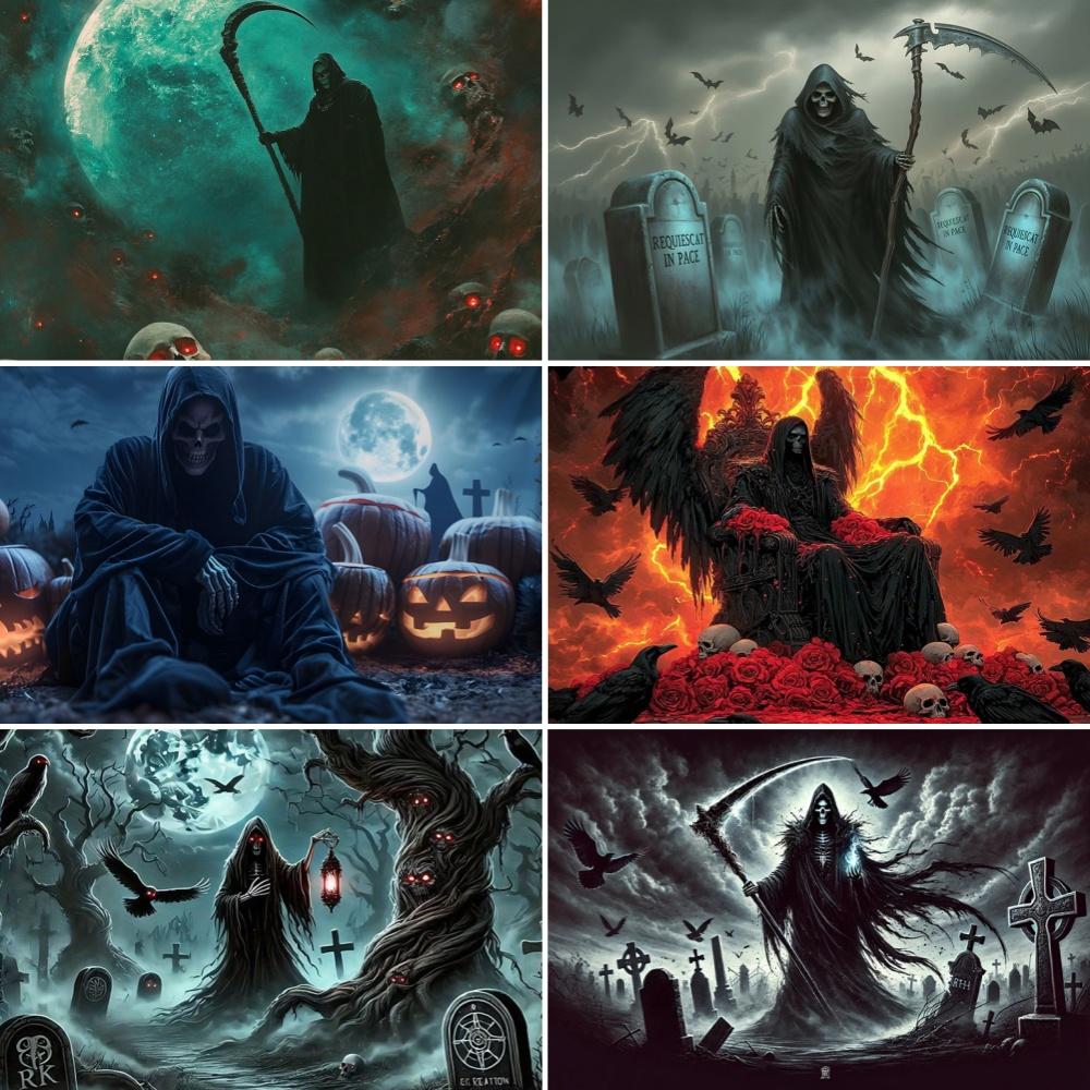 Grim Reaper Horror Halloween Party Decoration Background Spooky Graveyard Cemetery Backdrop Cosplay Photo Booth Studio Banner