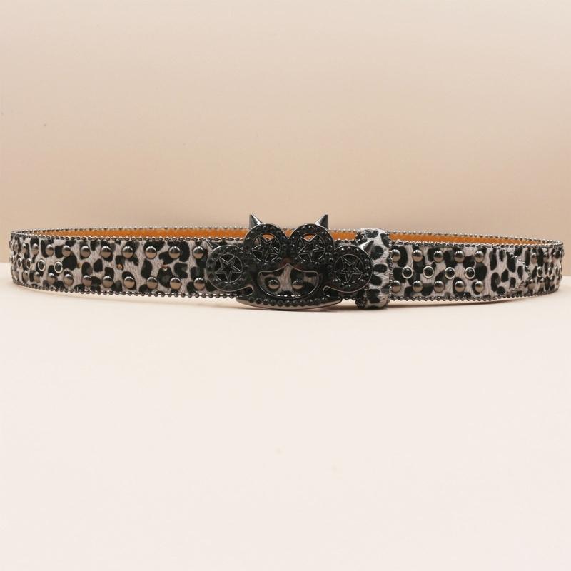 Women's Men's Oversized Belt Leopard Print Rhinestones Embellished Rivets Accent Western Girdle for Hip Hop Event