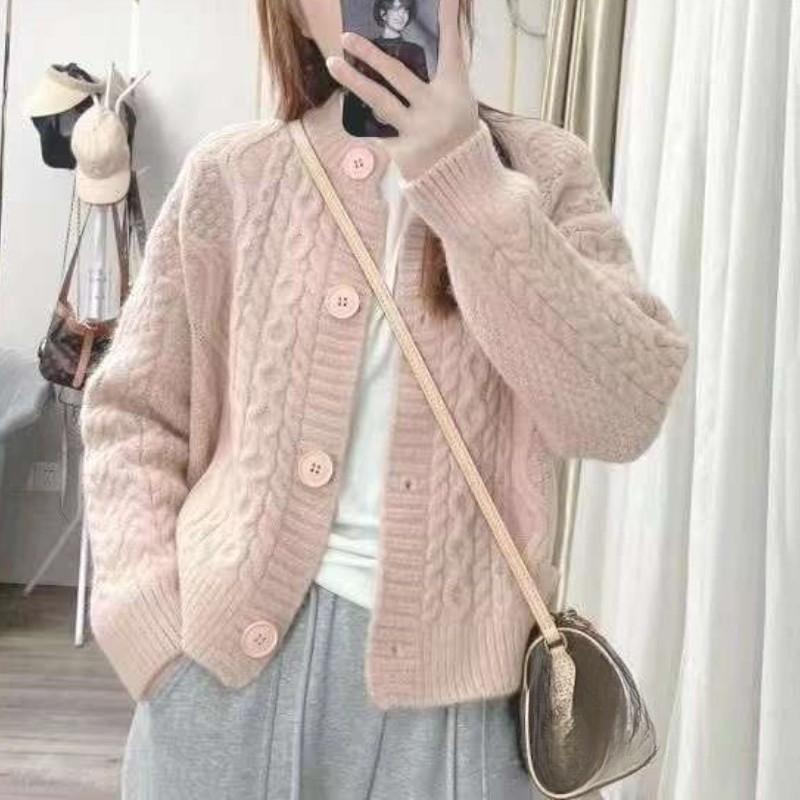 Spring and Autumn Thickened Twist Knitted Cardigan Female Design Sense Solid Color Sweater Female Short Jacket Female