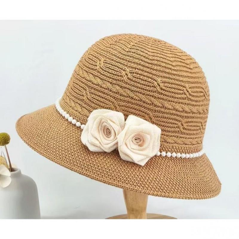 Hat for Women French Retro Style Pearl Flower Fisherman Hat Summer Travel Sun Protection Sun Hat Korean Style
