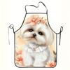 1 Unisex Apron with Cute Soldier Dog Design - Durable, Easy-Clean Fabric, White Dog In Floral Dress, Perfect for Home Cooking, Restaurants, Food Truck