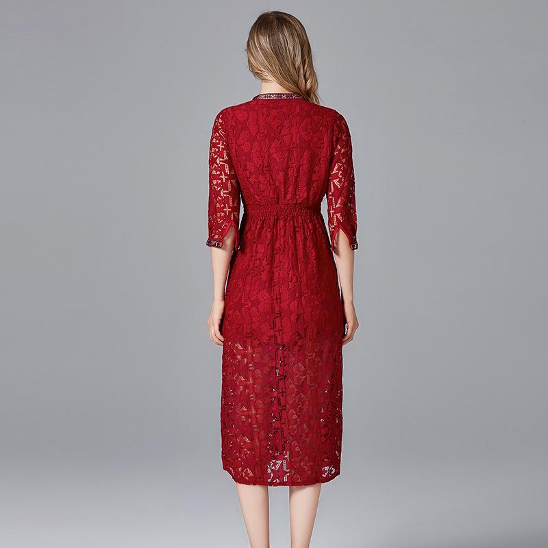 Vestido Cheongsam Étnico de Talla Grande con Cuello en V y Cintura Elástica - Estilo Retro Bohemio para Primavera y Otoño