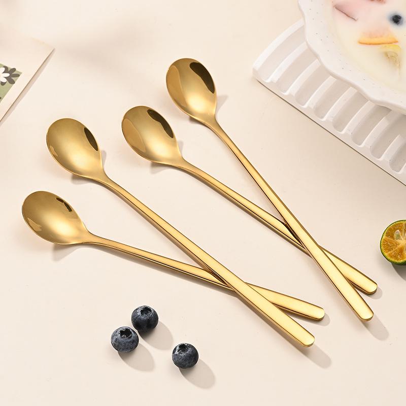 Gold Long Handle 304 Stainless Steel Water Drop Spoon for Stirring Desserts and Coffee