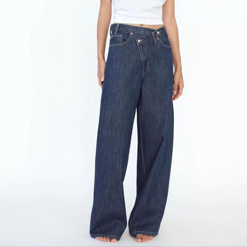 Spring New Women clothes Daily Versatile Personalized Double Placket Pants High Waist Loose Wide Leg Jeans 8197232