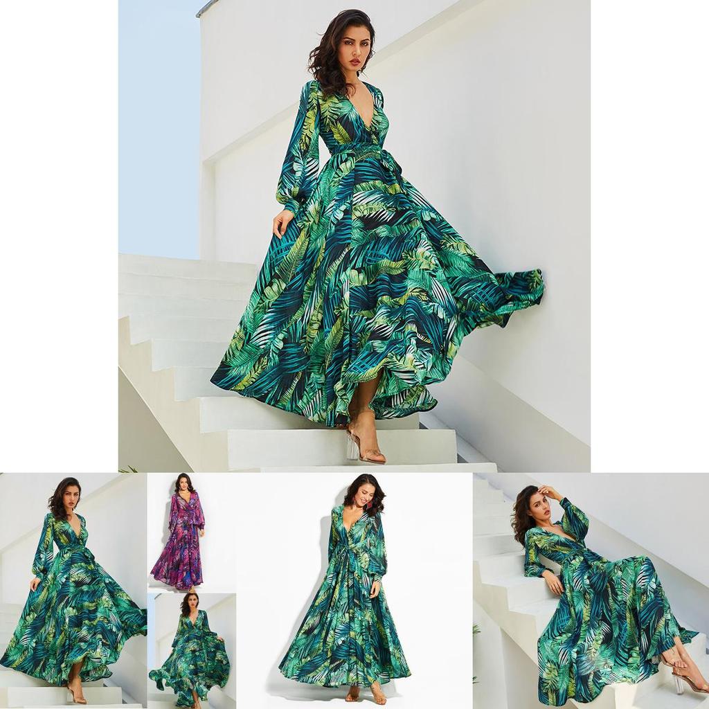 Elegant Women Ladies Chiffon Boho Long Sleeve Maxi Dress For Evening Events