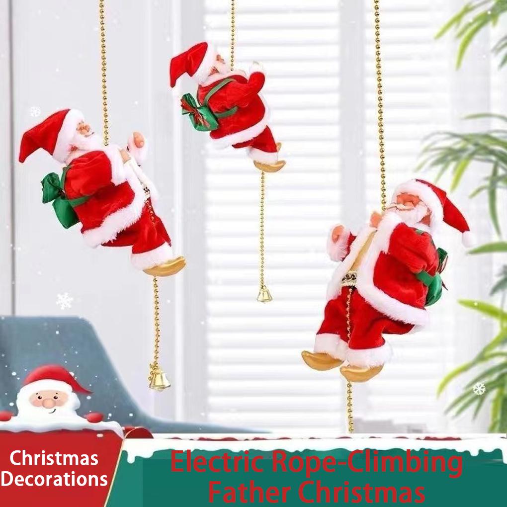 Jultomte Klätterpärlor Batteridriven Elektrisk Klättra Upp och Ner Klättrande Tomte med Ljusmusik Juldekoration Ornament