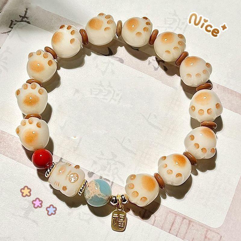 Charcoal Caramel Cat Claws Attract Wealth, Cute Beaded Bracelet with Niche Design, Ins Student Bracelet, Best Friend Gift