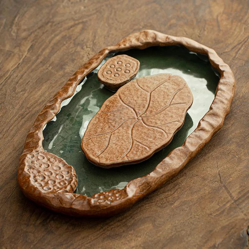 Tea Tray New Type of Crude Pottery Dry Bubble Tea Saucer Hand-raised Pot Pad Storage Water Lotus Leaf Teaboard