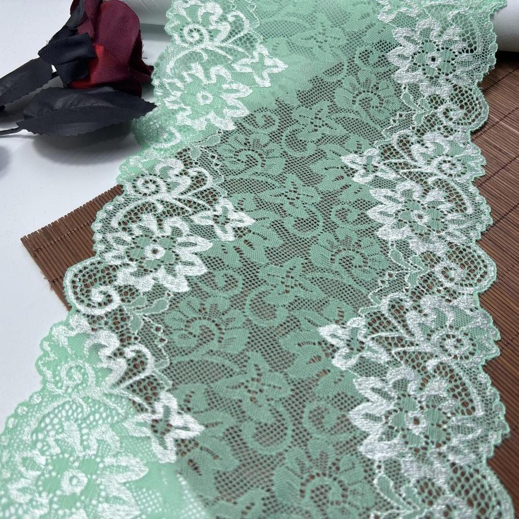 17.5cm Wide Elastic Lace, Light Cyan Stretch Mesh Lace Trim for Lingerie, Bra, Underwear, Dress, Garment, Crafting & Sewing