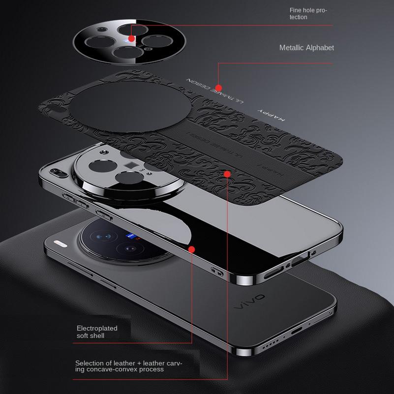 Luxury Auspicious Cloud Leather Plated Frame Case For VIVO X300 Ultra X300s X300 FE x300 Pro X200 FE vivo V70 Protect Cover