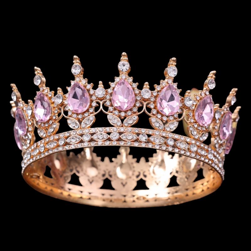 Pink Crystal Tiaras and Crowns Headband for Women Rhinestone Prom Diadem Bridal Wedding Hair Accessories Jewelry Crown Tiara