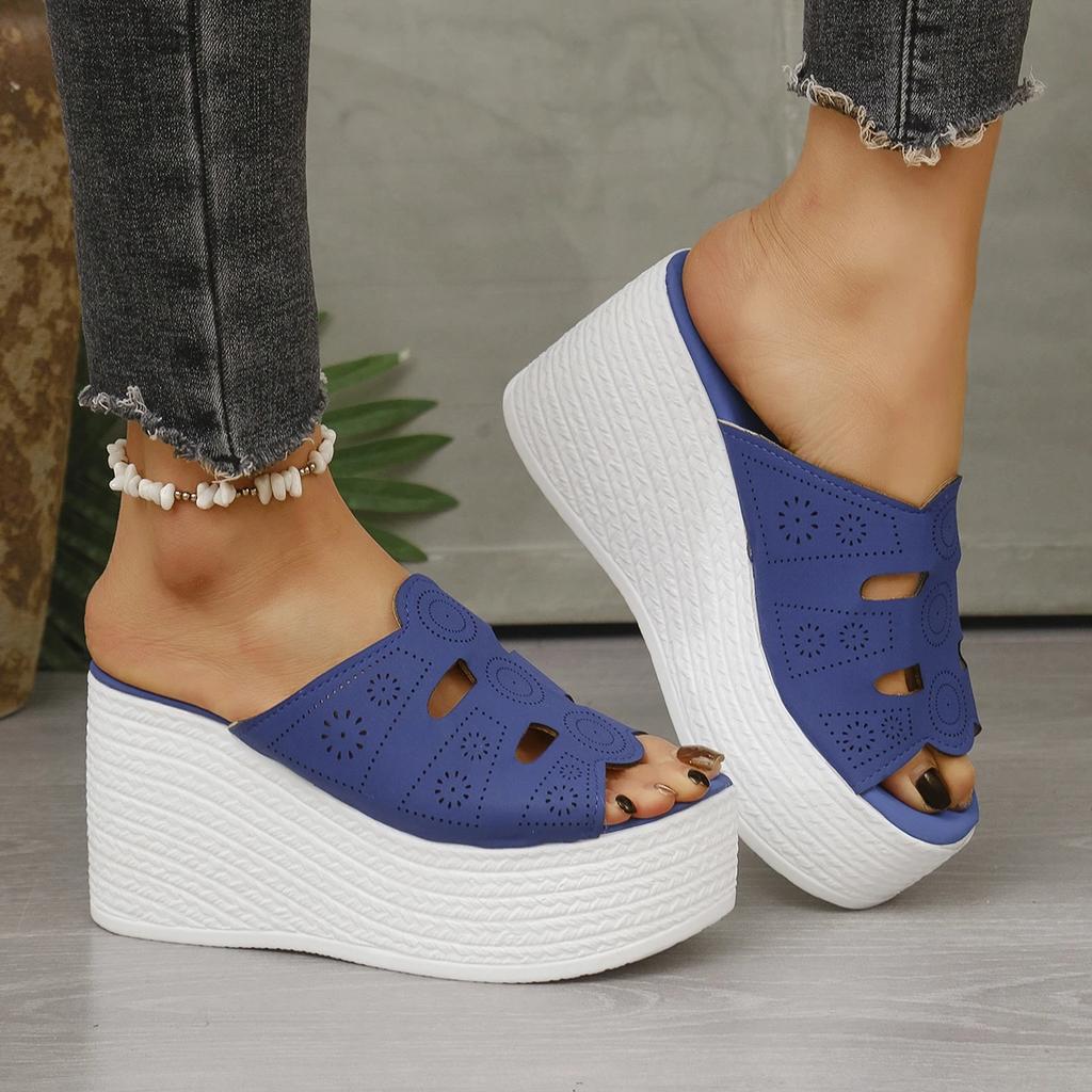 Fashion Fashion Hollow Out Wedge Heel Sandals Women Peep Toe Chunky Platform Sandals Woman Summer Anti Slip Thick Bottom Beach Slippers