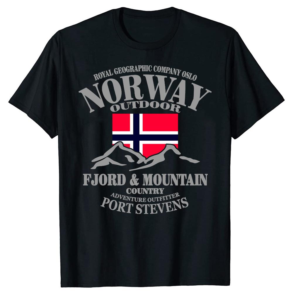 Summer Norway Flag Mountain T Shirt Crazy Hip Hop Men's Shirt Cotton Crewneck Plus Size Short Sleeve Funny T-shirts Male