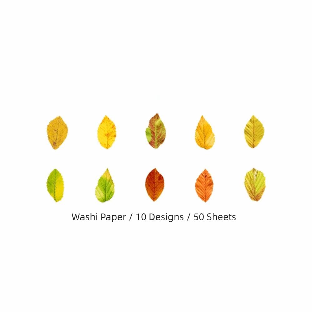 50Pcs Self-adhesive DIY Leaf Paper Stickers Leaf Shape DIY Scrapbooking Yellow Autumn Leaves Series Washi Paper Stickers