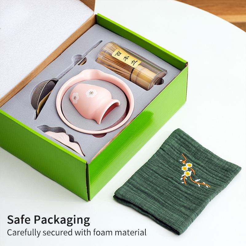 4-7pcs Set Ceramic Matcha Bowl Large Capacity Smooth Matcha Whisk Stand High Temperature Resistant Tea Salad Soup Bowl