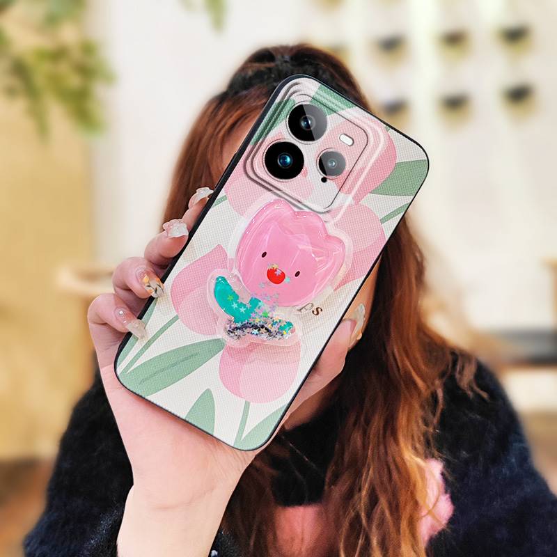 Nárazuvzdorný Měkký Kryt Pouzdro na Telefon Pro Realme GT7 Pro Ochrana Objektivu Telefonu Odolný proti Nečistotám Tekutý Písek Stojánek Kreslený TPU
