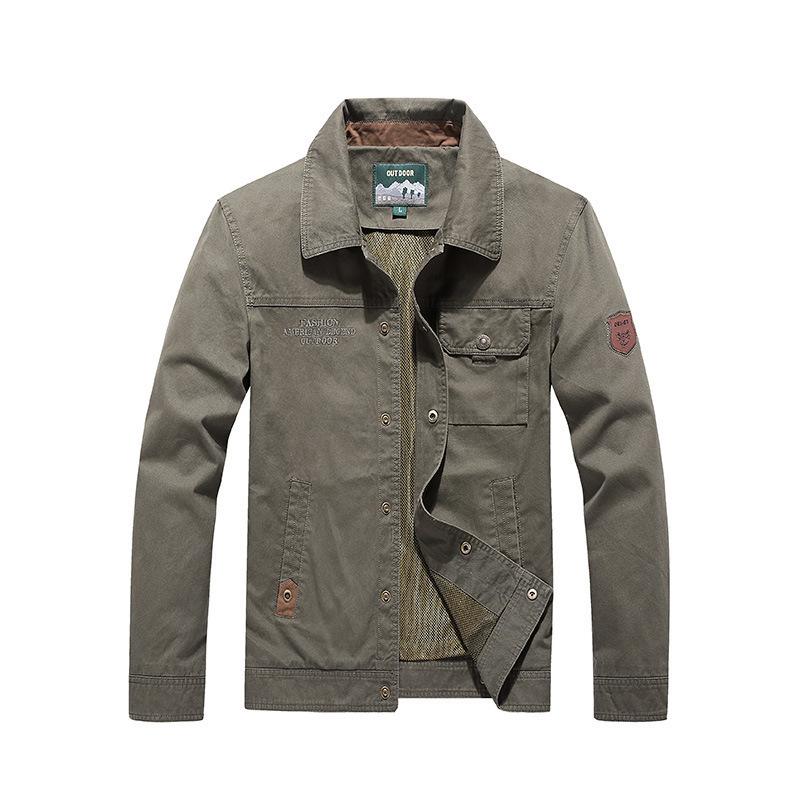 Men's Casual Jacket Spring and Autumn Middle-aged Lapel Top Loose Casual Dad Cotton Jacket Multi-bag