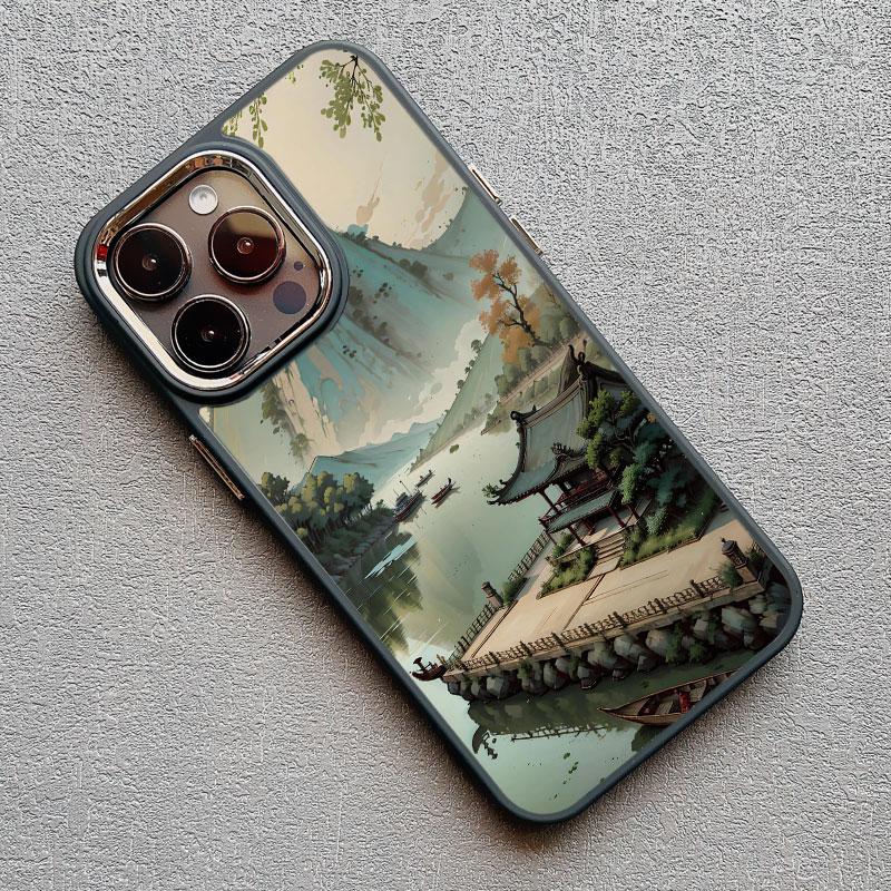 Chinese Style Landscape Painting Phone Case For Iphone 13 12 Pro Max 15 14 Pro Max Plus 11 XR XS X 15 14 7 8 Plus Silicone Cover