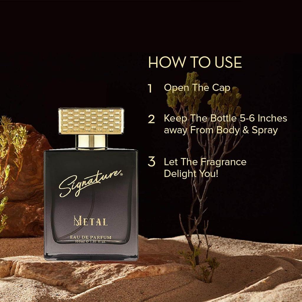 Signature Aura - Metal Eau de Parfum - 100ml | Long Lasting Fragrance for Men | Woody Spicy Scent | Luxury Everyday Wear Perfume Gift for Him