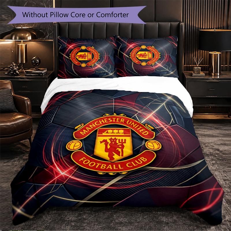 Vzor Manchester United 3dílná sada povlečení Měkký povlak na přikrývku z mikrovlákna s povlaky na polštáře do ložnice