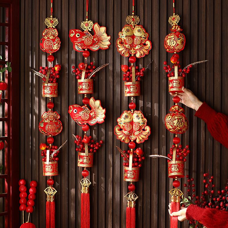 Chinese New Year Lion Dance Pendant with Tassel Spring Festival Wall Hanging Ornament Door Bell Horse Year Lunar New Year Decor