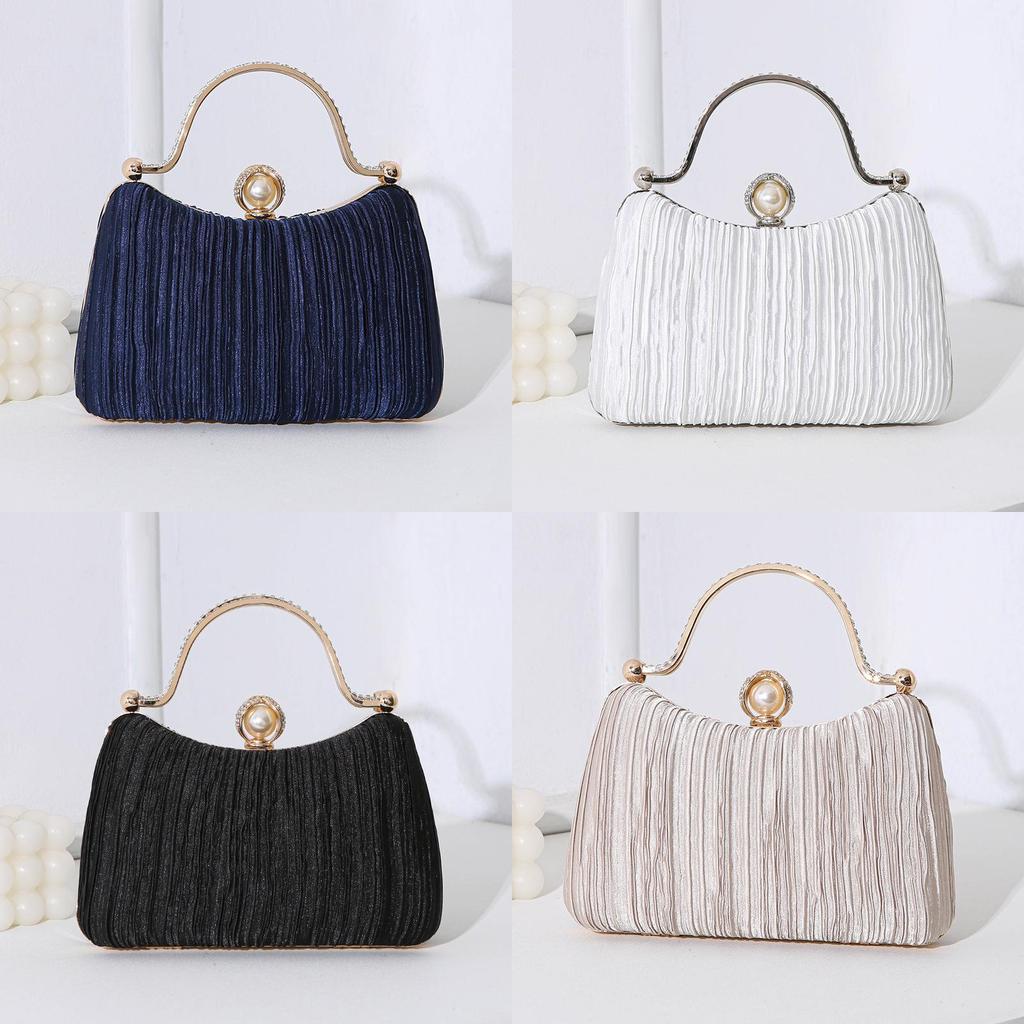 Pochette de soirée élégante en polyester avec plis ornés pour événements formels