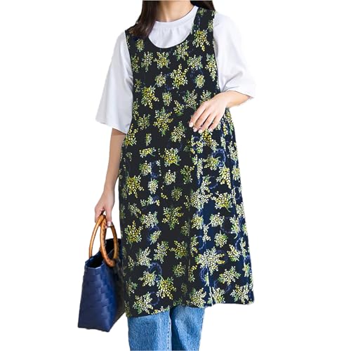 

Isavel Apron Dress, Long, Easy-to-Put-On, Floral Print, Pleated, with Pockets, Simple Design, Quick Drying, Wrinkle Resistant, Micro Peach, Stylish, C