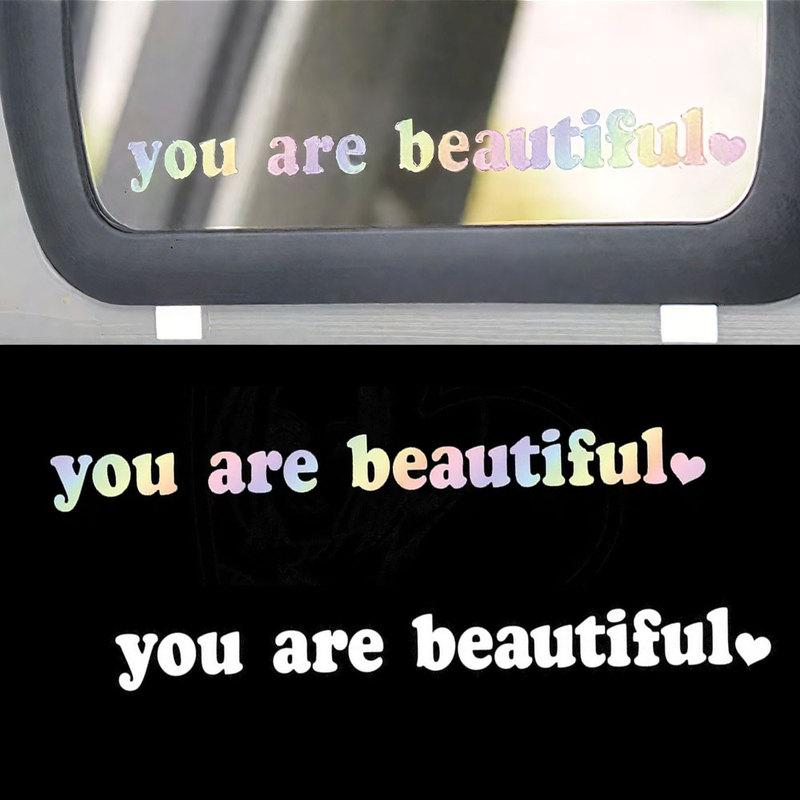 1pc Car Makeup Mirror you are beautiful Styling Interior Sticker Rear View Mirror Creative Decoration Decal Auto Accessories