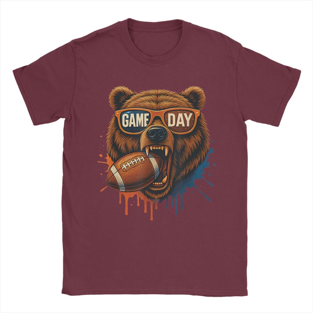 Game Day Bear Men T Shirt Vintage Tee Shirt Short Sleeve Round Neck TShirt 100 Cotton Gift Idea Tops