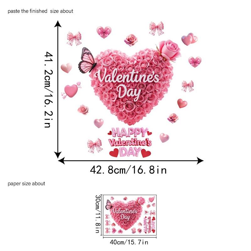 יום האהבה רומנטי אדום ורוד ורד צורת לב מדבקות לחלון קישוט אווירה חגיגית למסיבה לבית לחנות למסעדה