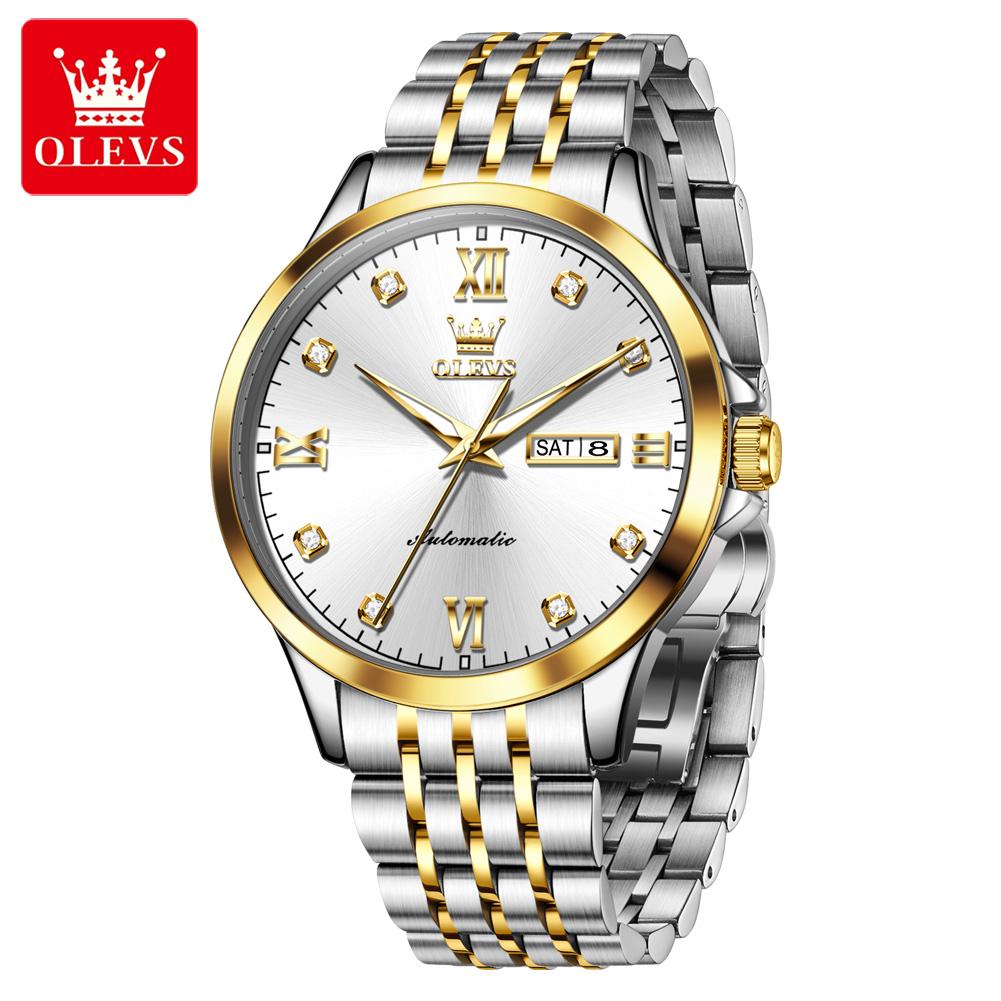 OLEVS New Fully Automatic Mechanical Watch Original Stainless Steel Diamond Scale Watch Men's Waterproof Night Glow