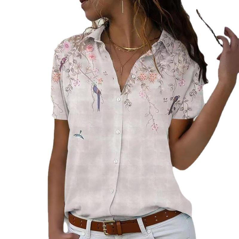 Fashion Floral Printed Women Plus Size Shirt Casual Short Sleeve Loose Shirts Women Button Up Vintage Elegant Summer Tops Shirts Female Clothing 3398