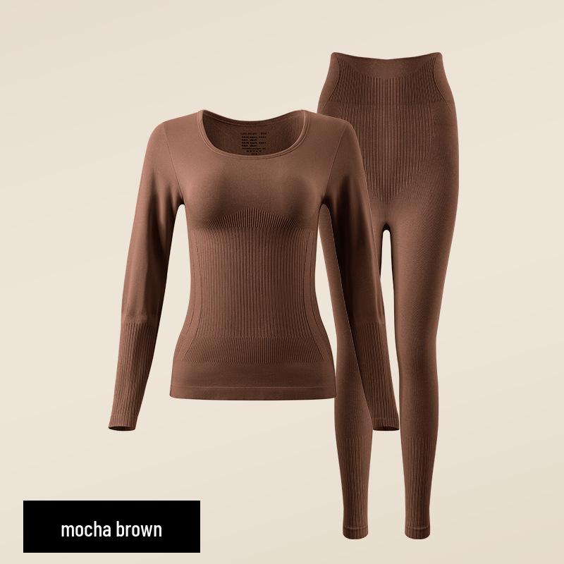Women's Seamless Anti-Static Warm Underwear Set - Round Neck, Slimming Fall Attire