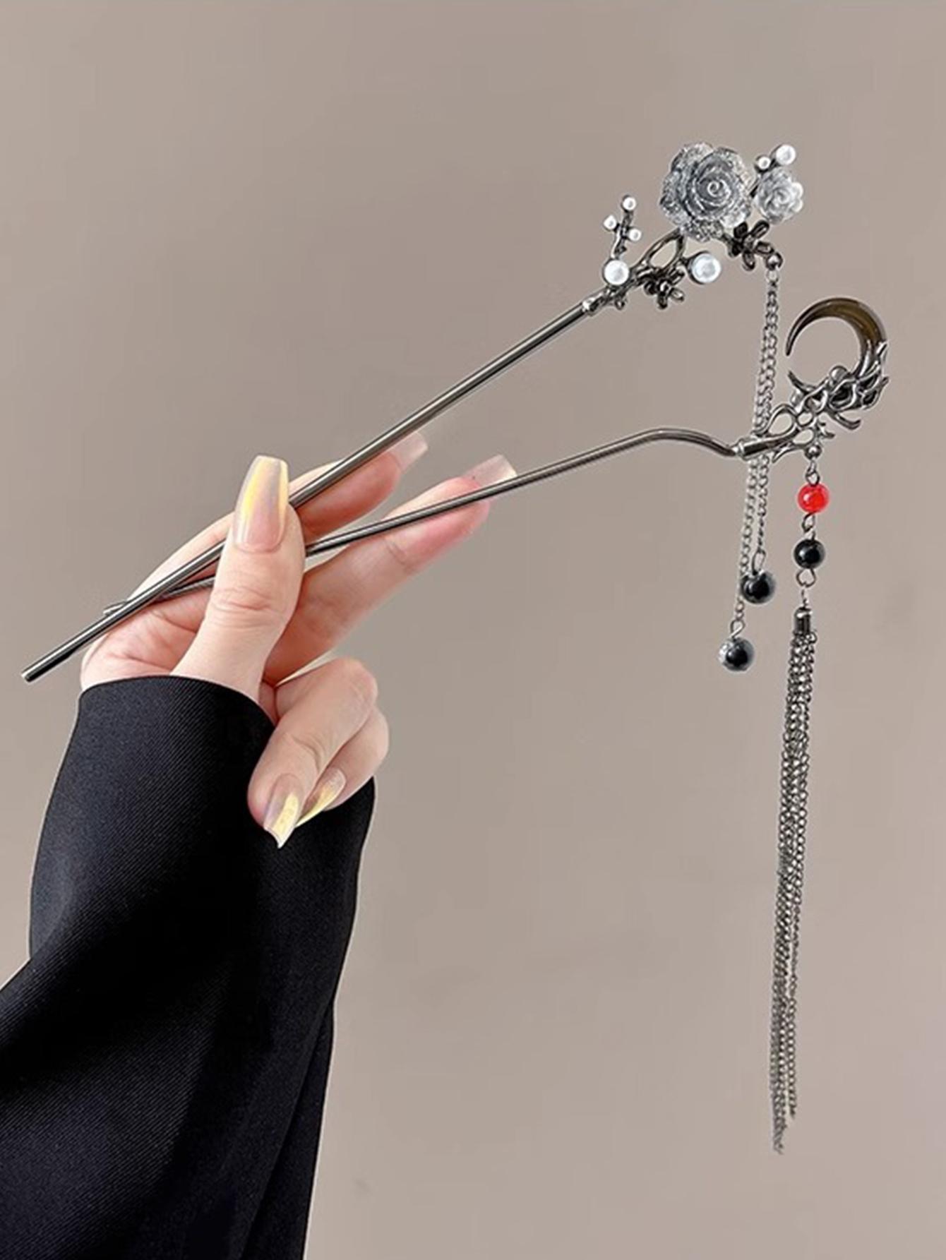 

2 шт. Модные изысканные палочки для волос с кисточками из розовых цветов, лунного жемчуга, для женщин, девушек, для вечеринки, аксессуары для волос