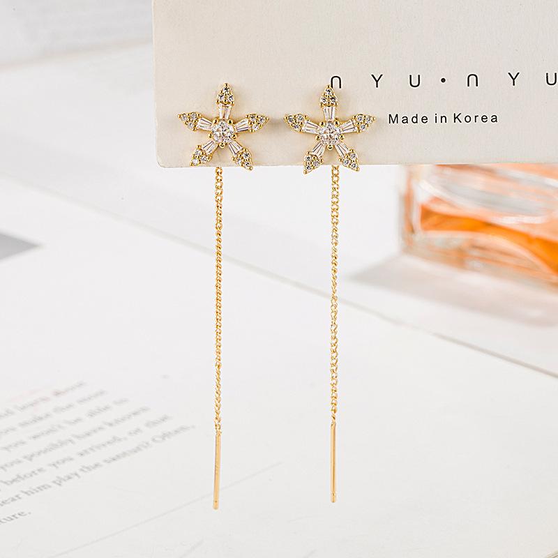 2023 Trendy Ice Crystal Flower Tassel Earrings: Elegant Chain Design for Sophisticated Style